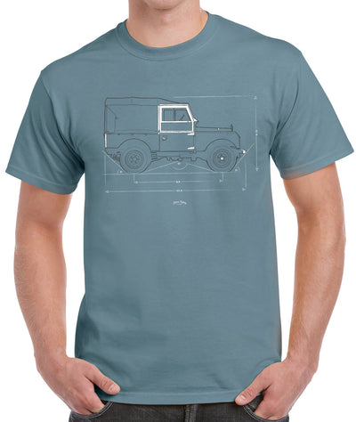 series 1 blue print land rover t-shirt