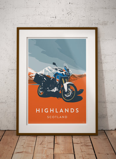 Honda Africa Twin Highlands travel poster print