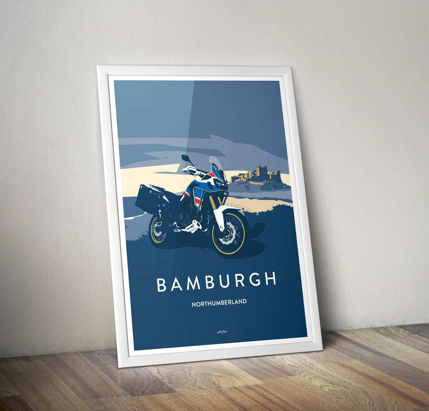 Paris Dakar Motorcycle 'Bamburgh, Northumberland' print