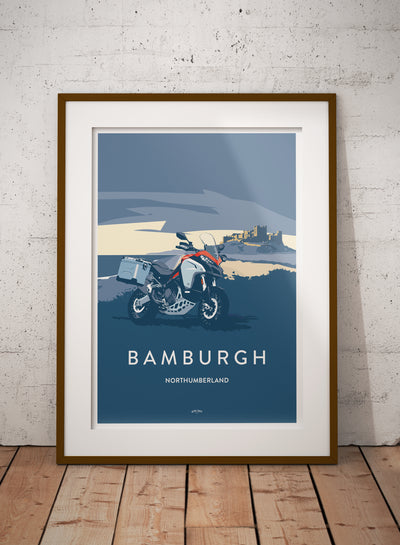 Ducati Multistrada Bamburgh travel poster print