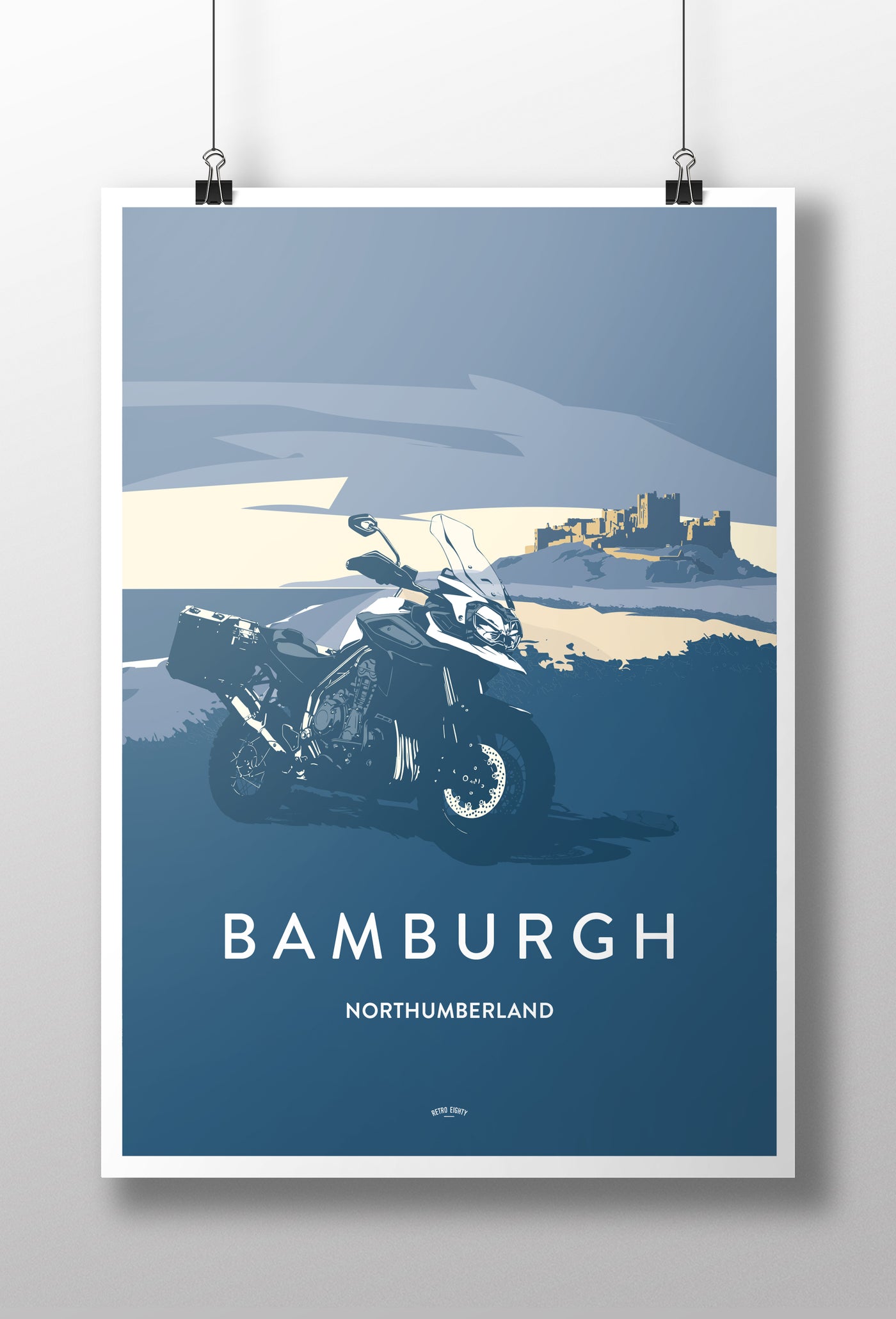 British Adventure Motorcycle 'Bamburgh, Northumberland' print