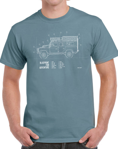 blueprint for adventure defender land rover t-shirt