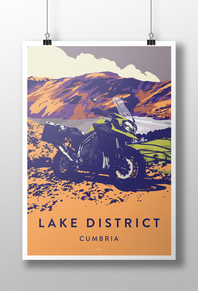 British Adventure Motorcycle 'Lake District' print