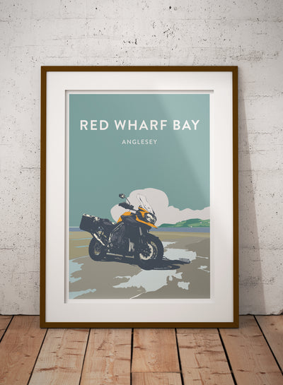British Adventure Motorcycle 'Red Wharf Bay' print