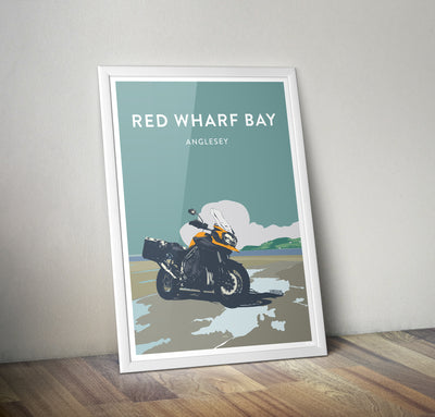 British Adventure Motorcycle 'Red Wharf Bay' print